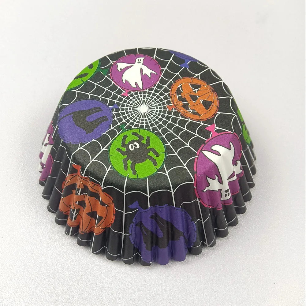 100X Halloween Ghost Spider Pumpkin Skull Merry Christmas Trick or Treat Cupcake Liners Muffin Baking Cups Wrapper Tray Holder