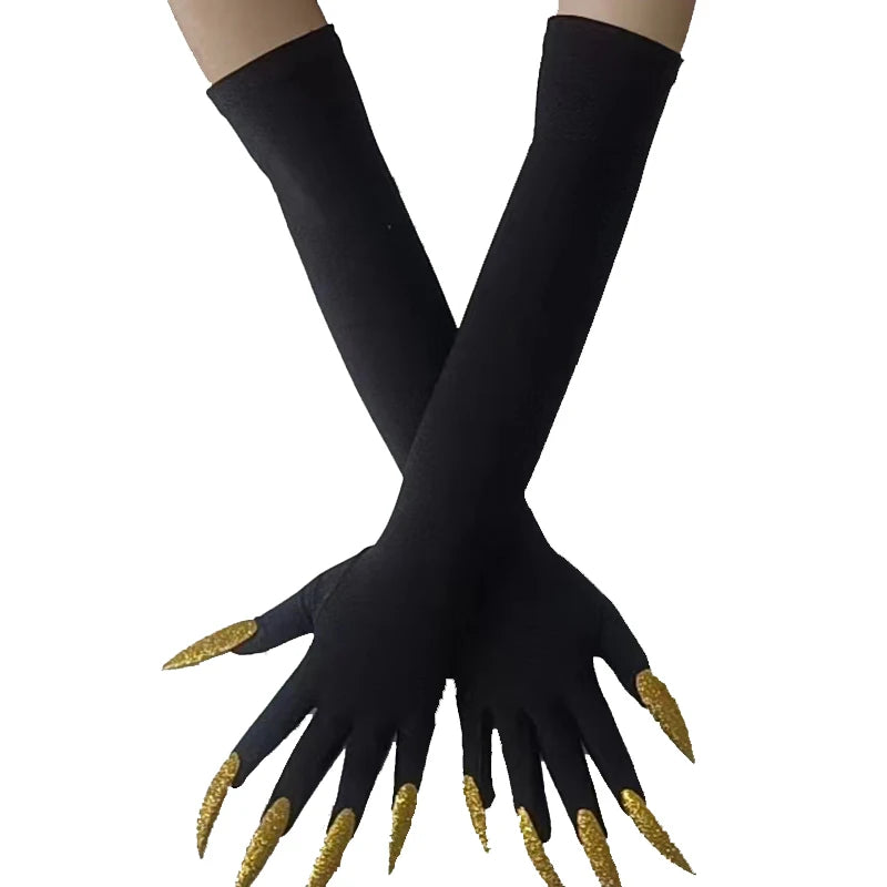 Cool Halloween Gloves Long Ghost Claw Dress up Gloves Fashion Black Long Nails Cosplay Halloween Funny Gloves