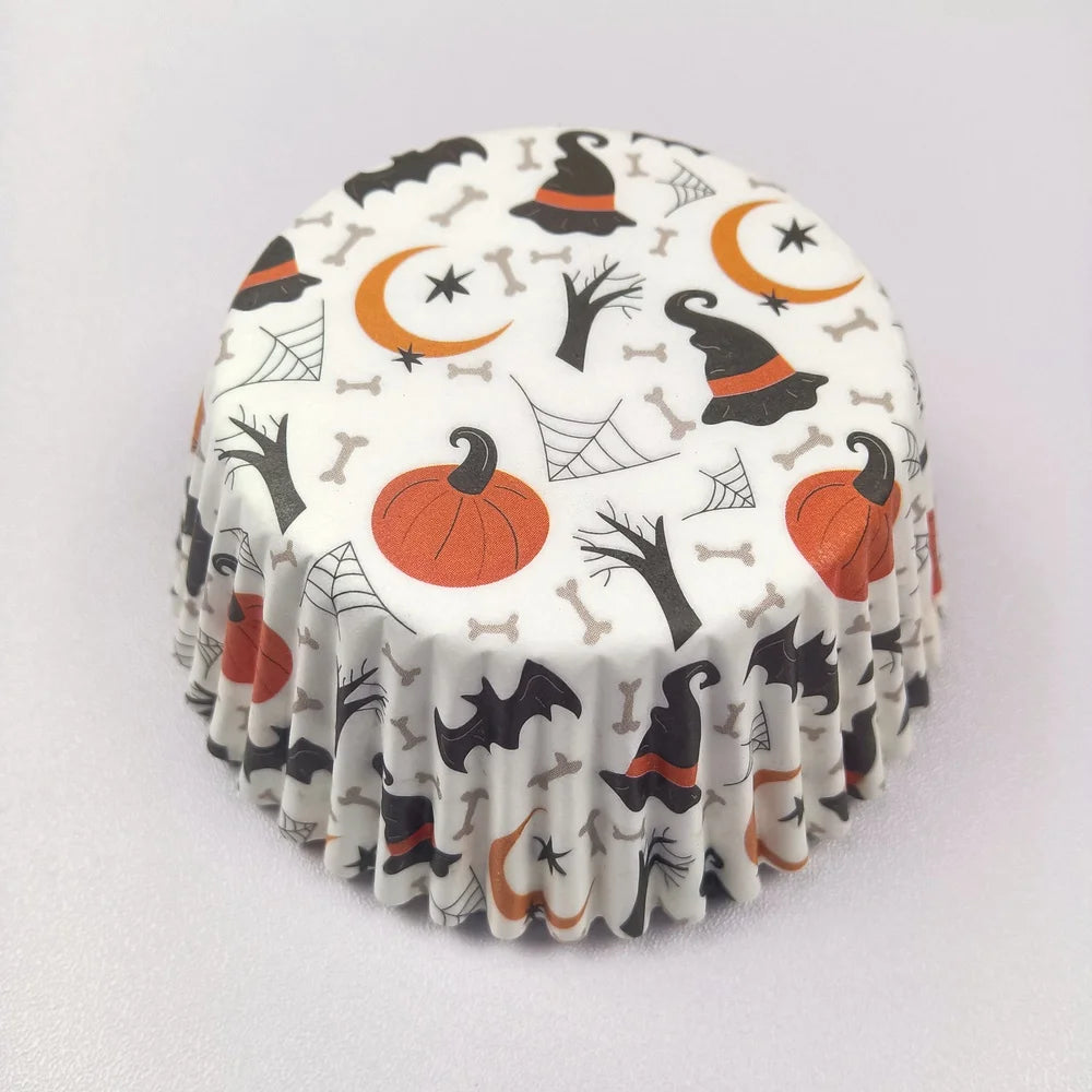 100X Halloween Ghost Spider Pumpkin Skull Merry Christmas Trick or Treat Cupcake Liners Muffin Baking Cups Wrapper Tray Holder
