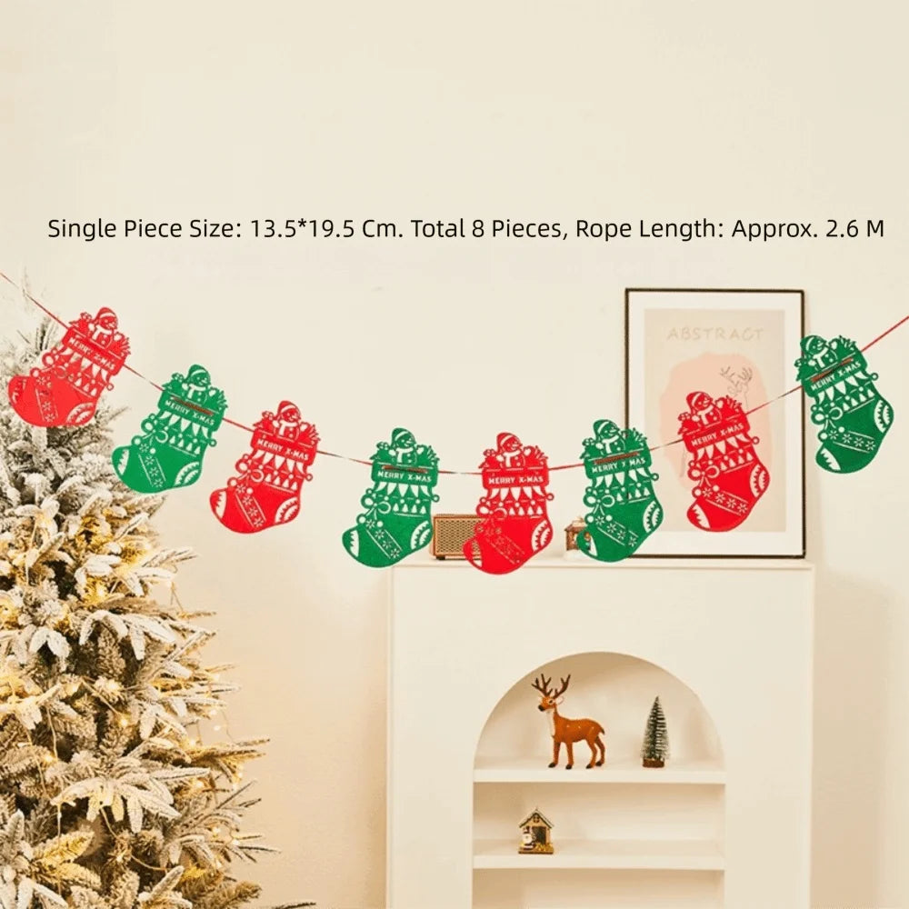 Kawaii Felt Christmas Banner Hanging Bunting Merry Christmas Christmas Ornaments Reusable Xmas Decorations