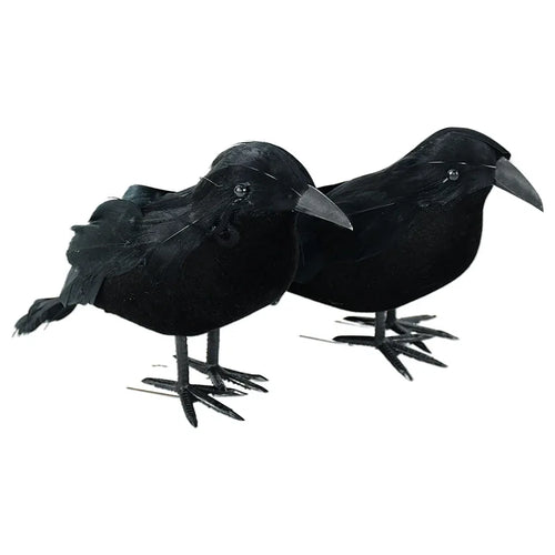 1/2Pcs Plastic Simulation Crow with Feather Wings Raven Model Easter Party Decor Black Fake Bird Raven Props Garden Decoration