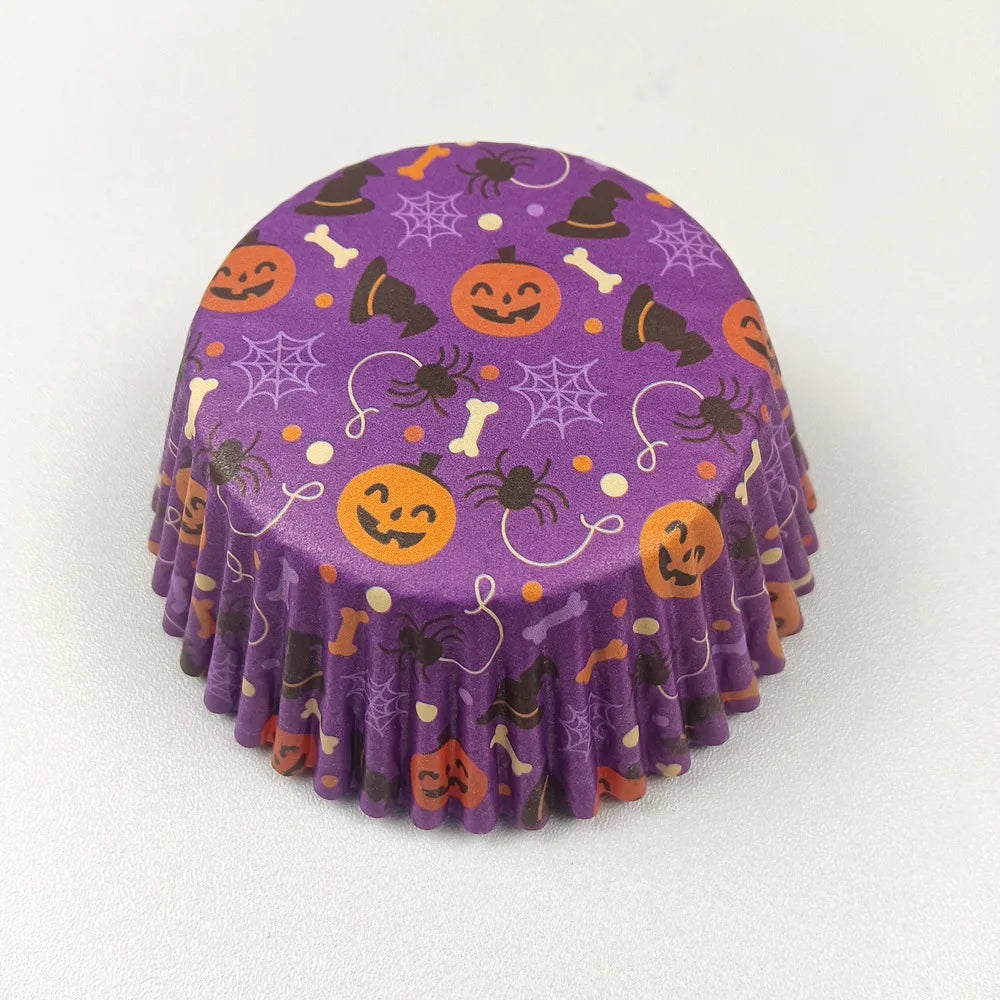 100X Halloween Ghost Spider Pumpkin Skull Merry Christmas Trick or Treat Cupcake Liners Muffin Baking Cups Wrapper Tray Holder