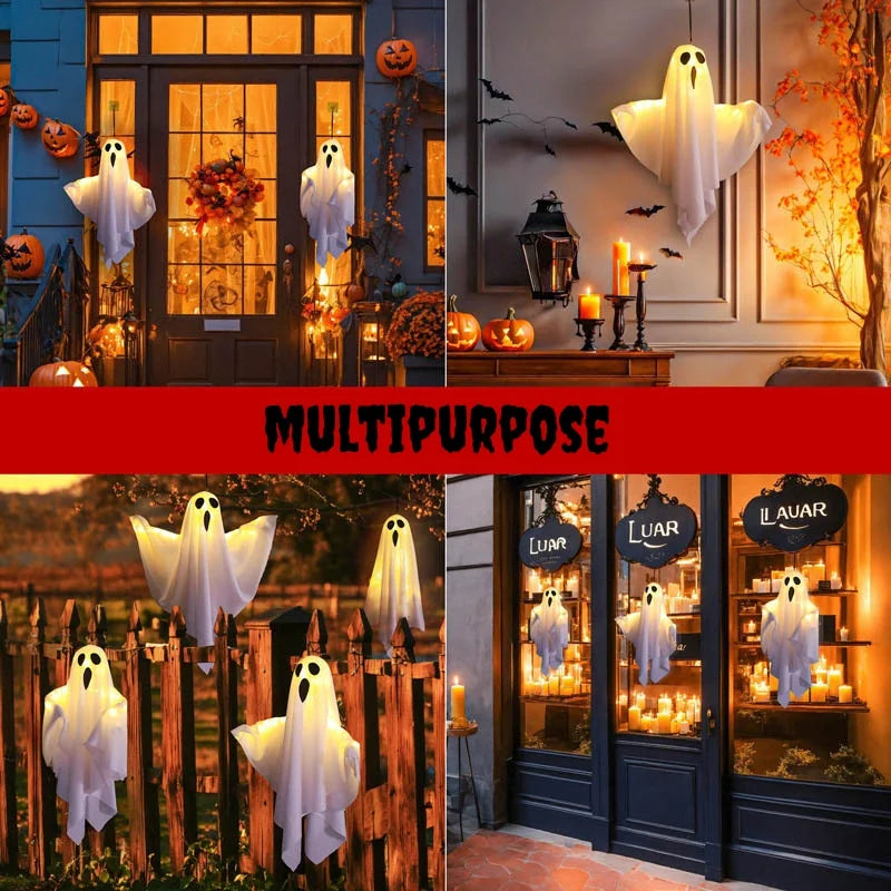 Halloween Hanging Ghosts Light up Warm LED Light Indoor Outdoor Front Porch Yard Scary Cute Halloween Ghost Decor Gifts