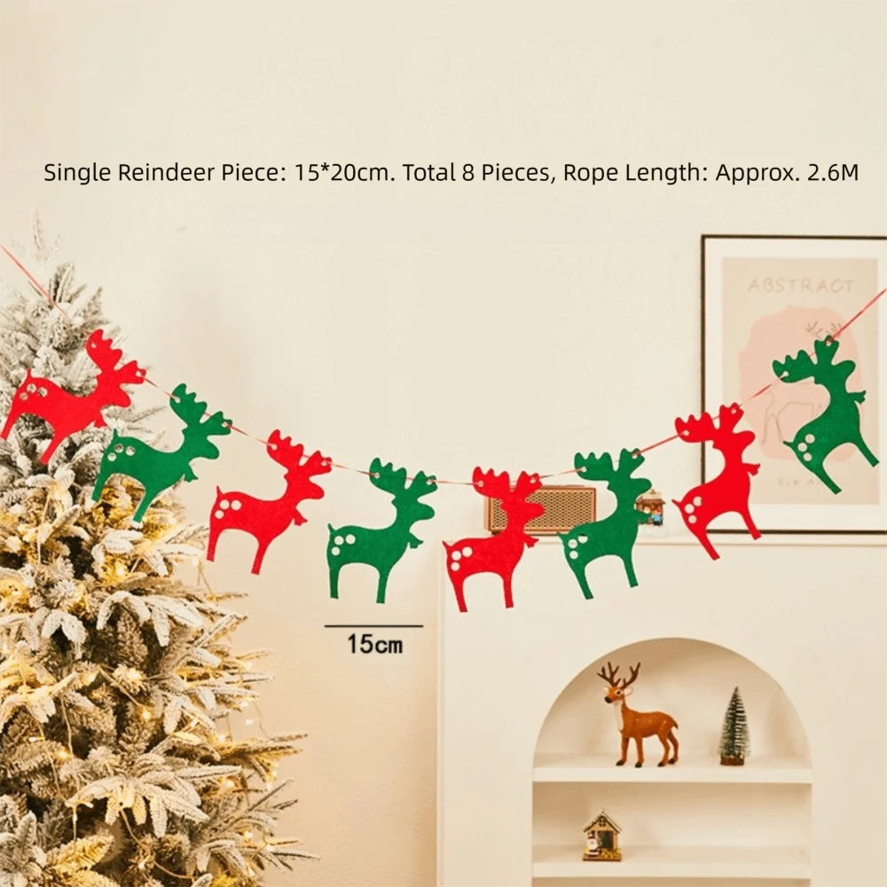 Kawaii Felt Christmas Banner Hanging Bunting Merry Christmas Christmas Ornaments Reusable Xmas Decorations