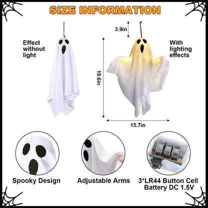 Halloween Hanging Ghosts Light up Warm LED Light Indoor Outdoor Front Porch Yard Scary Cute Halloween Ghost Decor Gifts