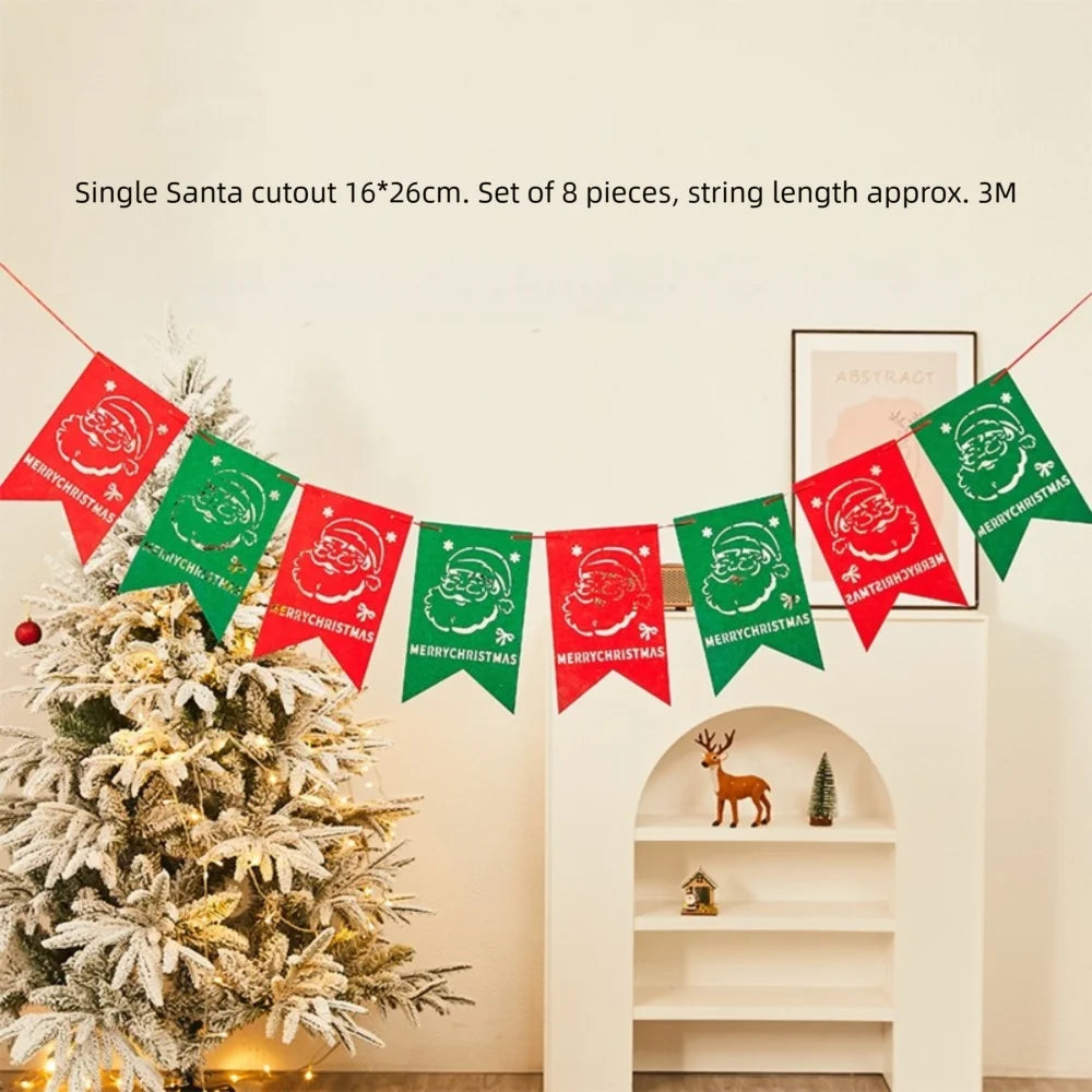 Kawaii Felt Christmas Banner Hanging Bunting Merry Christmas Christmas Ornaments Reusable Xmas Decorations