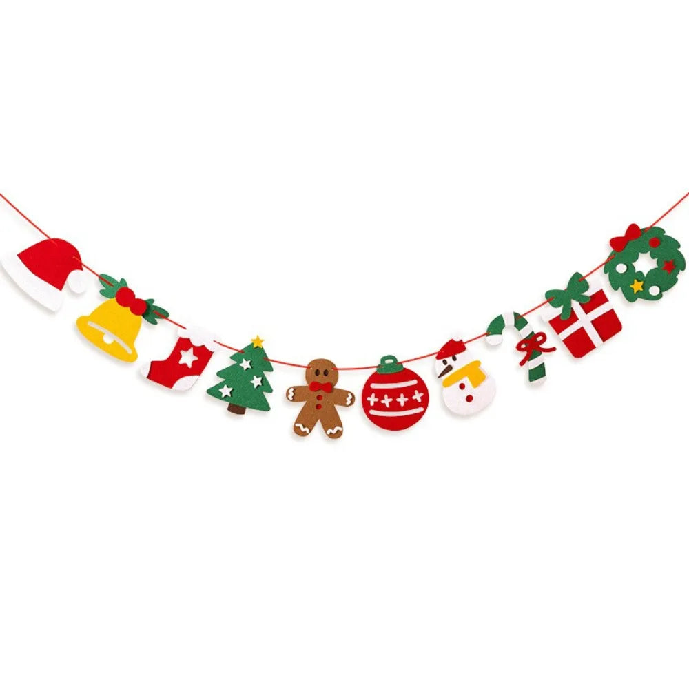 Kawaii Felt Christmas Banner Hanging Bunting Merry Christmas Christmas Ornaments Reusable Xmas Decorations