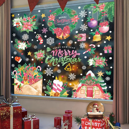 Pink Santa Claus Christmas Window Stickers Cute Reindeer Gingerbread Man Wall Sticker Home Decoration Decal Noel Kerst Navidad