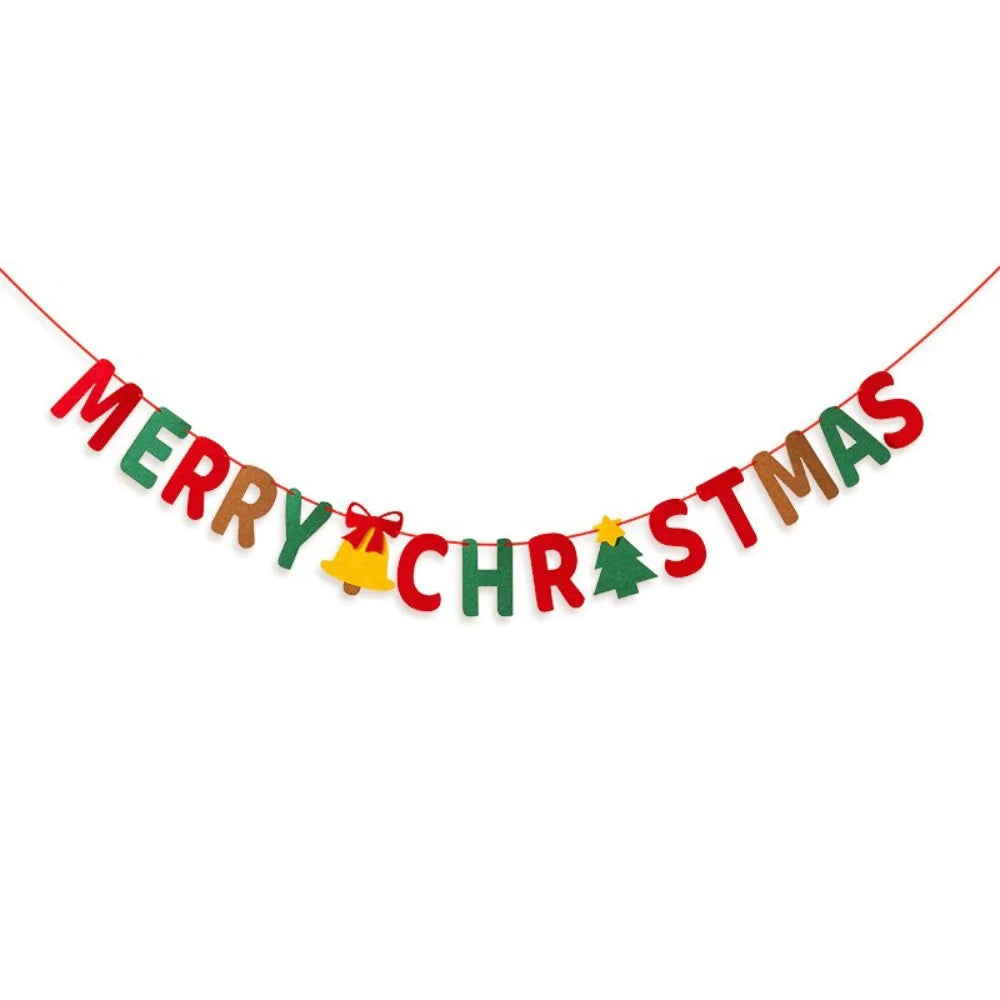 Kawaii Felt Christmas Banner Hanging Bunting Merry Christmas Christmas Ornaments Reusable Xmas Decorations