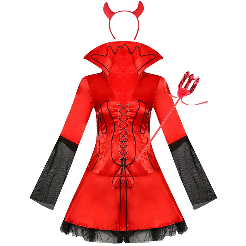 Carnival Hot Black Devil Costume Women Vampire Costume Cosplay Sexy Adult Halloween Costumes for Women Red Fancy Party Dress