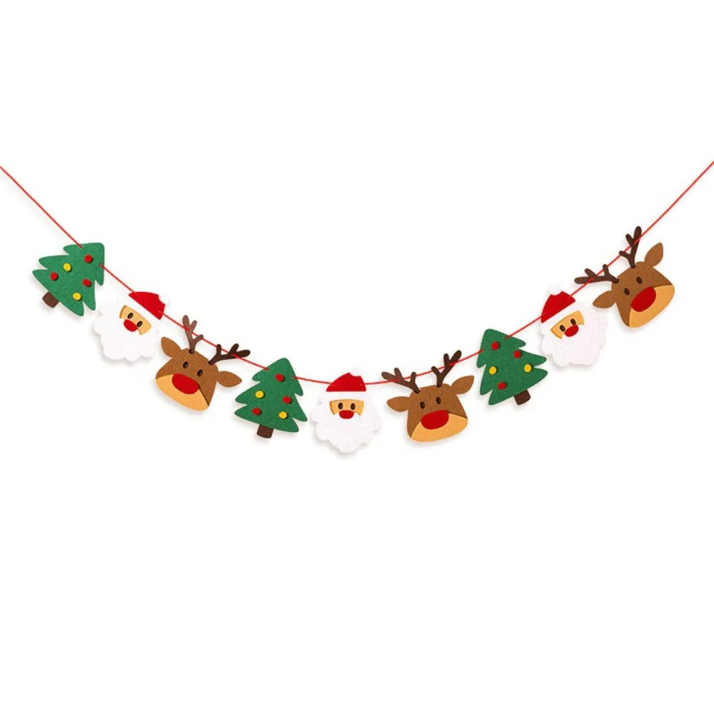 Kawaii Felt Christmas Banner Hanging Bunting Merry Christmas Christmas Ornaments Reusable Xmas Decorations
