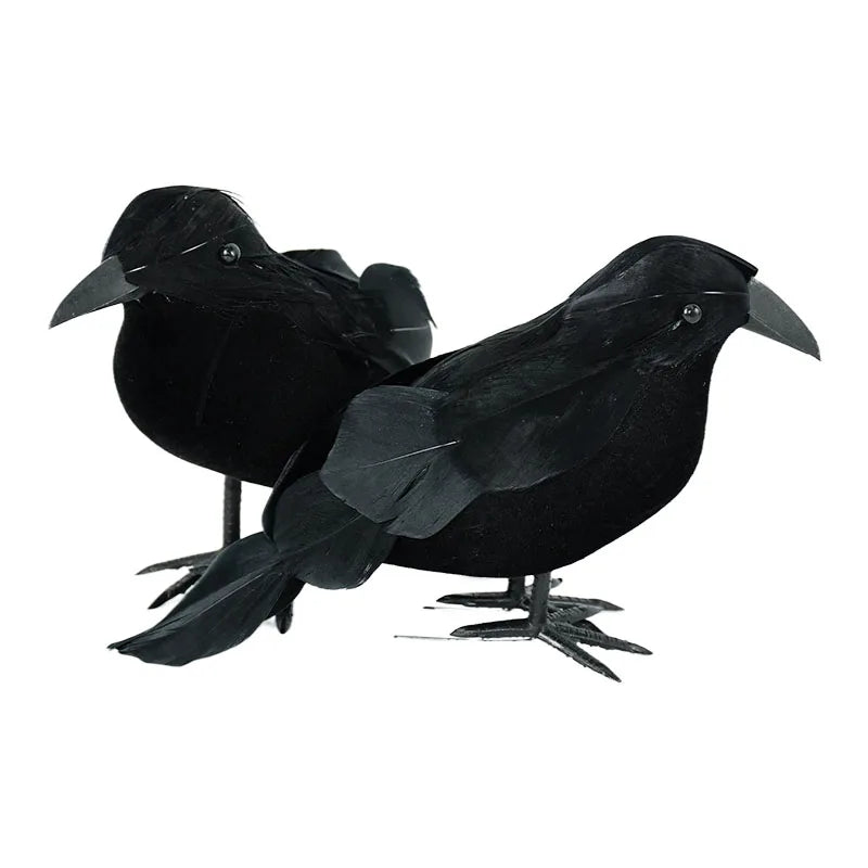 1/2Pcs Plastic Simulation Crow with Feather Wings Raven Model Easter Party Decor Black Fake Bird Raven Props Garden Decoration