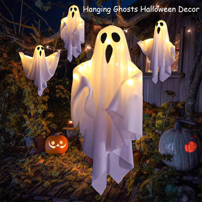 Halloween Hanging Ghosts Light up Warm LED Light Indoor Outdoor Front Porch Yard Scary Cute Halloween Ghost Decor Gifts