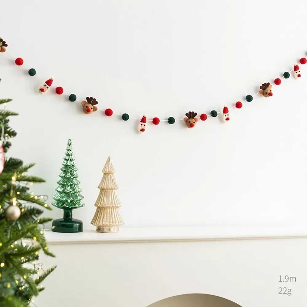 Kawaii Felt Christmas Banner Hanging Bunting Merry Christmas Christmas Ornaments Reusable Xmas Decorations