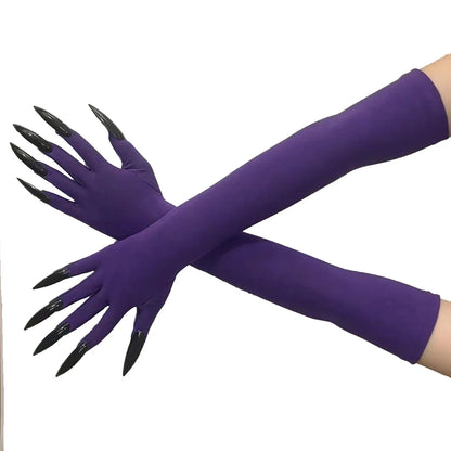 Cool Halloween Gloves Long Ghost Claw Dress up Gloves Fashion Black Long Nails Cosplay Halloween Funny Gloves