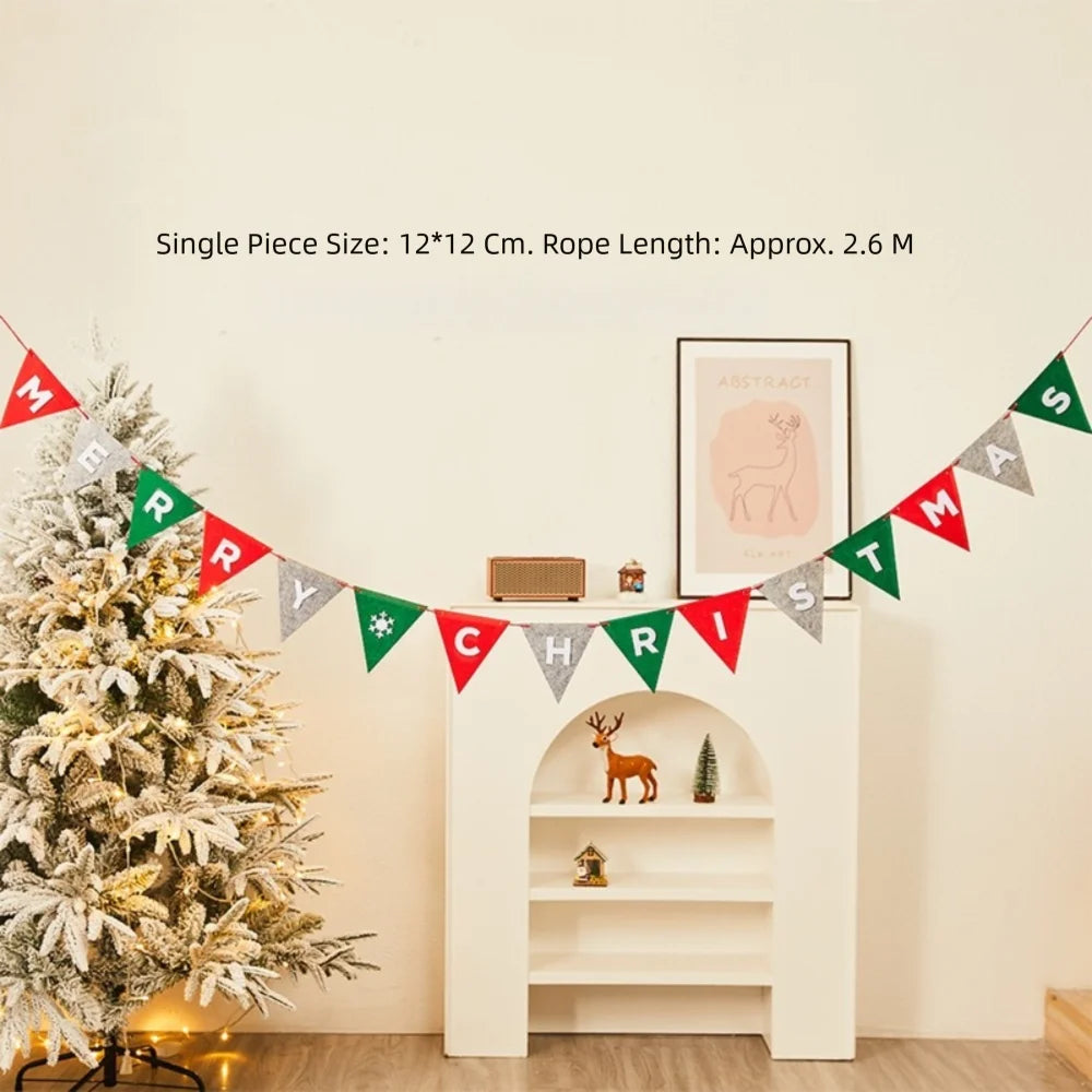 Kawaii Felt Christmas Banner Hanging Bunting Merry Christmas Christmas Ornaments Reusable Xmas Decorations