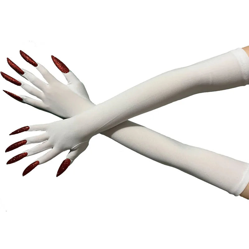 Cool Halloween Gloves Long Ghost Claw Dress up Gloves Fashion Black Long Nails Cosplay Halloween Funny Gloves