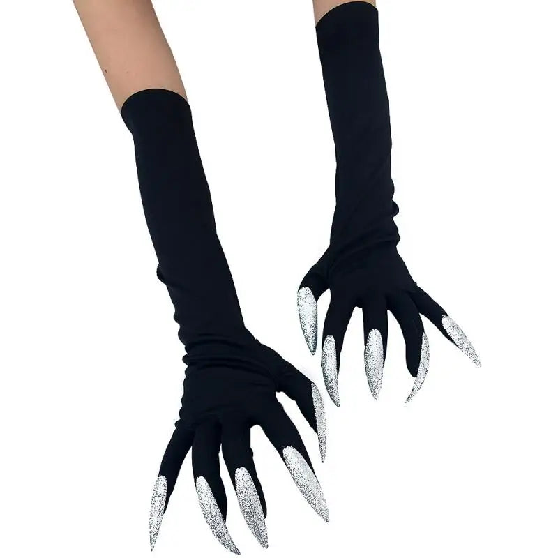 Cool Halloween Gloves Long Ghost Claw Dress up Gloves Fashion Black Long Nails Cosplay Halloween Funny Gloves