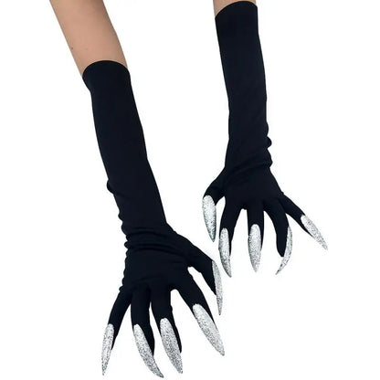Cool Halloween Gloves Long Ghost Claw Dress up Gloves Fashion Black Long Nails Cosplay Halloween Funny Gloves