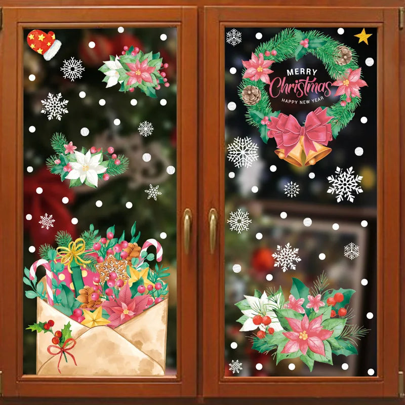 Pink Santa Claus Christmas Window Stickers Cute Reindeer Gingerbread Man Wall Sticker Home Decoration Decal Noel Kerst Navidad