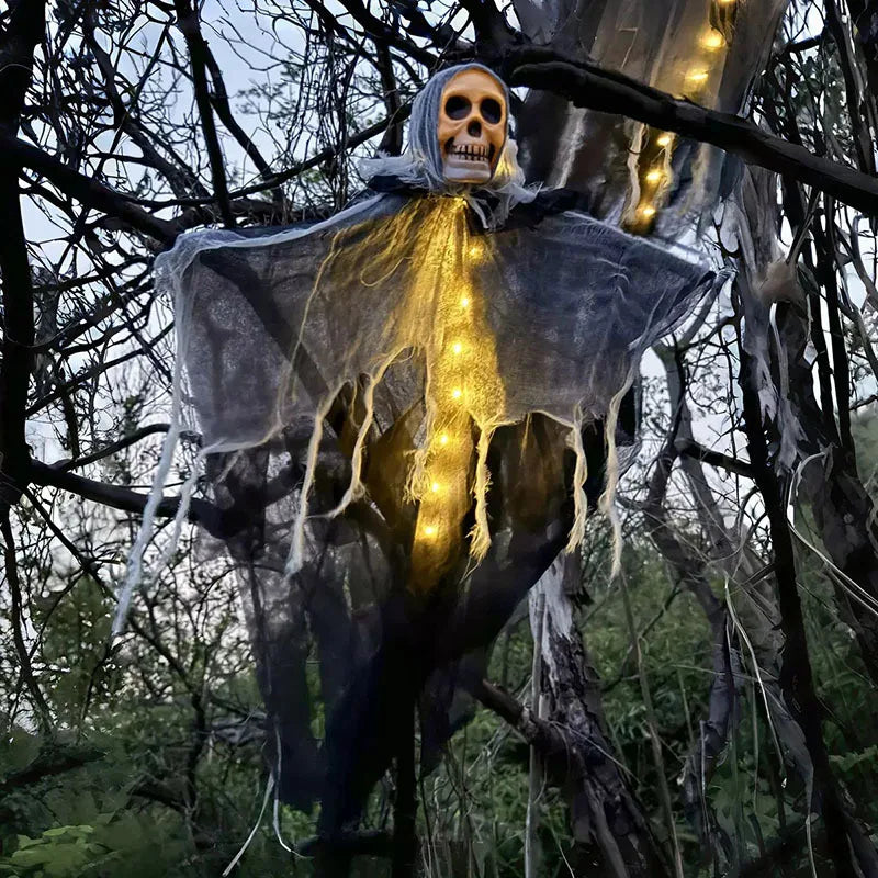 1Pcs Halloween Glowing Skull Skeleton Gauze Hanging Ghost Home Outdoor Garden Decoration Halloween Party Horror Ghost Props 2026