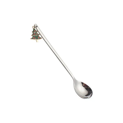 New Year 2021 Stainless Steel Christmas Spoons Xmas Party Coffee Spoon with Christmas Pendant Christmas Decorations Noel Gift