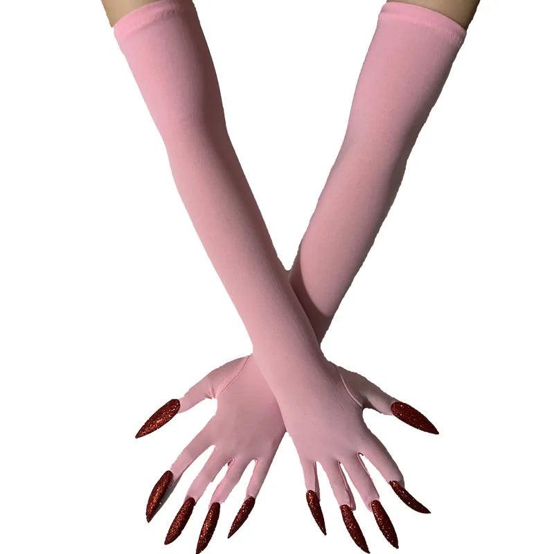 Cool Halloween Gloves Long Ghost Claw Dress up Gloves Fashion Black Long Nails Cosplay Halloween Funny Gloves