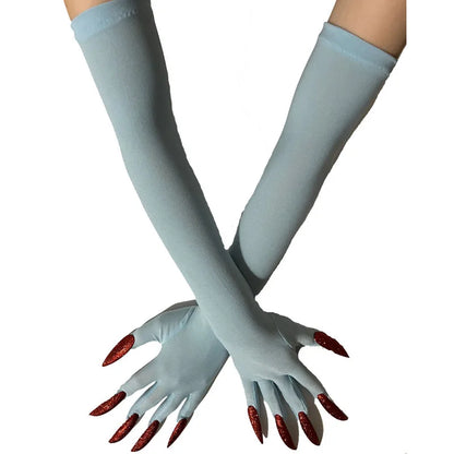 Cool Halloween Gloves Long Ghost Claw Dress up Gloves Fashion Black Long Nails Cosplay Halloween Funny Gloves