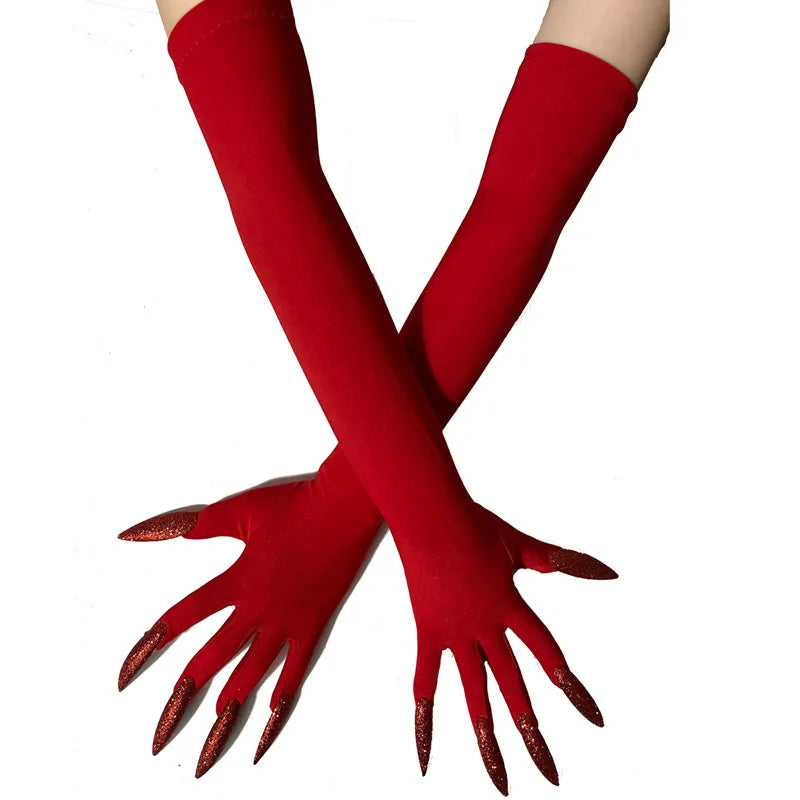 Cool Halloween Gloves Long Ghost Claw Dress up Gloves Fashion Black Long Nails Cosplay Halloween Funny Gloves