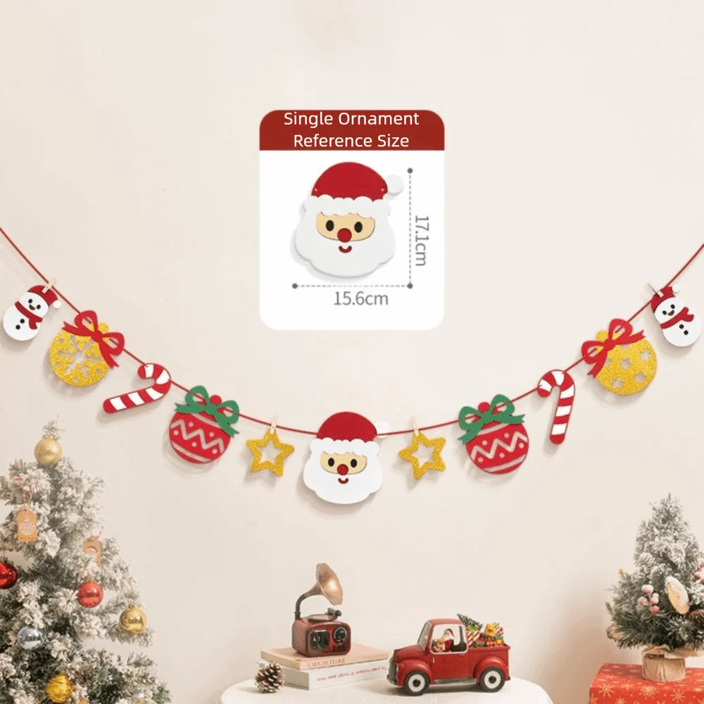 Kawaii Felt Christmas Banner Hanging Bunting Merry Christmas Christmas Ornaments Reusable Xmas Decorations