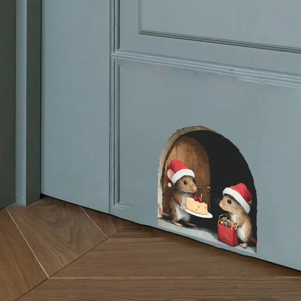 Cute Christmas Small Mouse Wall Stickers Xmas Decoration for Home Noel Navidad Merry Christmas Decor 2025 Happy New Year 2026
