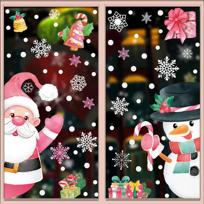 Pink Santa Claus Christmas Window Stickers Cute Reindeer Gingerbread Man Wall Sticker Home Decoration Decal Noel Kerst Navidad