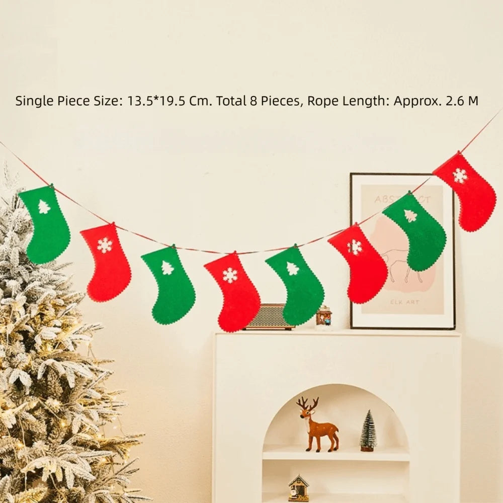 Kawaii Felt Christmas Banner Hanging Bunting Merry Christmas Christmas Ornaments Reusable Xmas Decorations