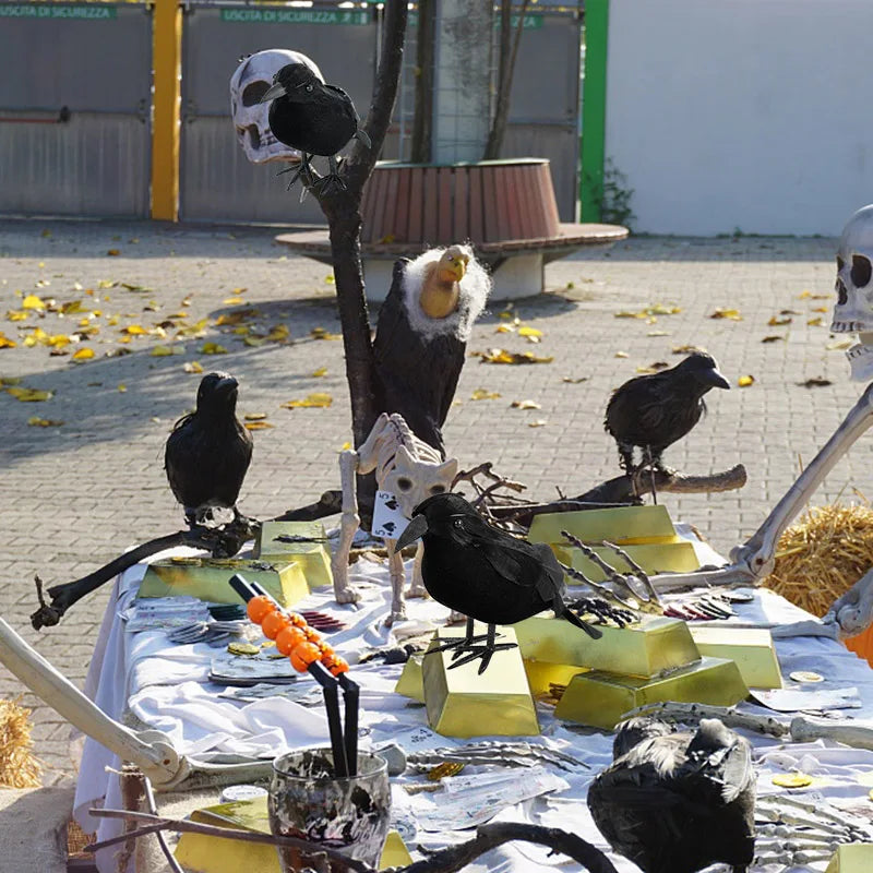 1/2Pcs Plastic Simulation Crow with Feather Wings Raven Model Easter Party Decor Black Fake Bird Raven Props Garden Decoration