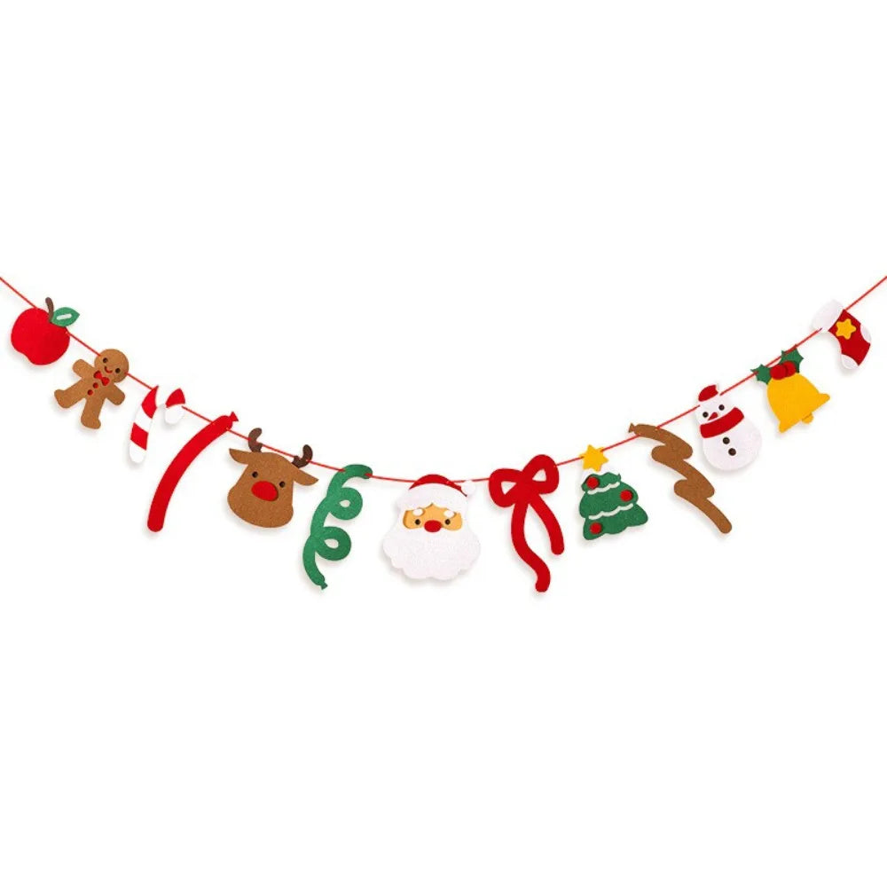 Kawaii Felt Christmas Banner Hanging Bunting Merry Christmas Christmas Ornaments Reusable Xmas Decorations