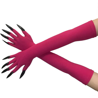 Cool Halloween Gloves Long Ghost Claw Dress up Gloves Fashion Black Long Nails Cosplay Halloween Funny Gloves