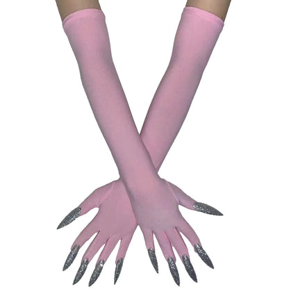 Cool Halloween Gloves Long Ghost Claw Dress up Gloves Fashion Black Long Nails Cosplay Halloween Funny Gloves