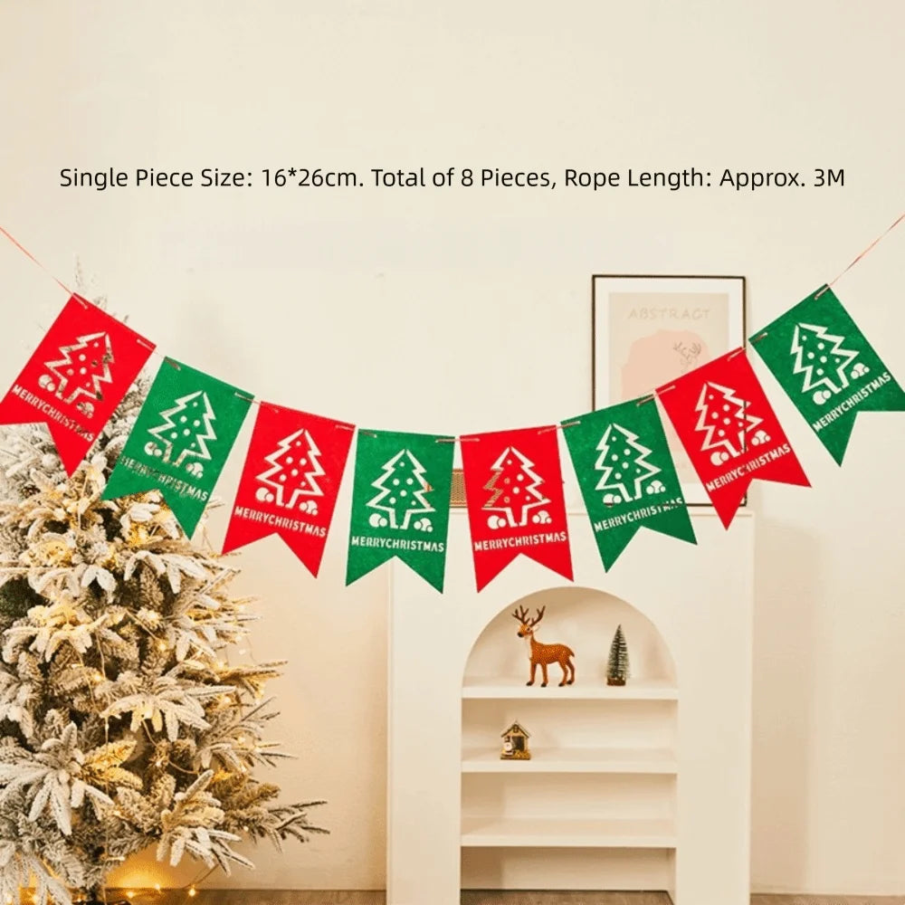 Kawaii Felt Christmas Banner Hanging Bunting Merry Christmas Christmas Ornaments Reusable Xmas Decorations