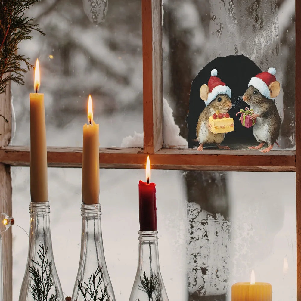 Cute Christmas Small Mouse Wall Stickers Xmas Decoration for Home Noel Navidad Merry Christmas Decor 2025 Happy New Year 2026