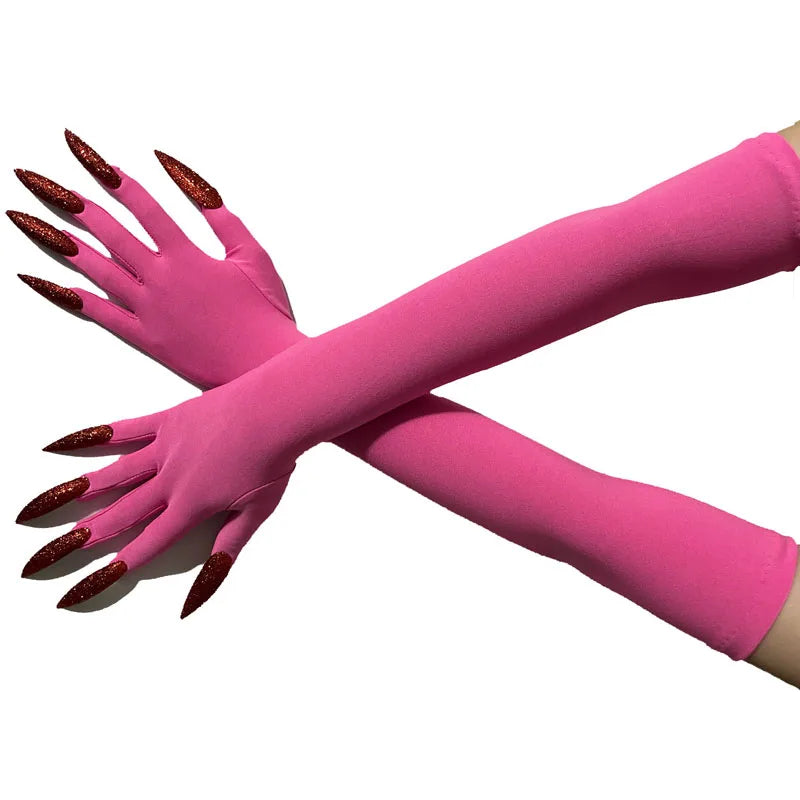 Cool Halloween Gloves Long Ghost Claw Dress up Gloves Fashion Black Long Nails Cosplay Halloween Funny Gloves