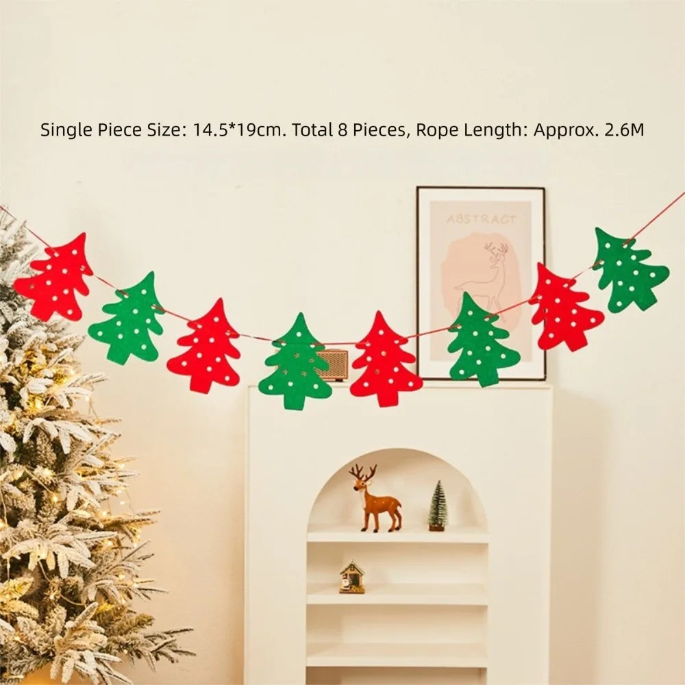 Kawaii Felt Christmas Banner Hanging Bunting Merry Christmas Christmas Ornaments Reusable Xmas Decorations