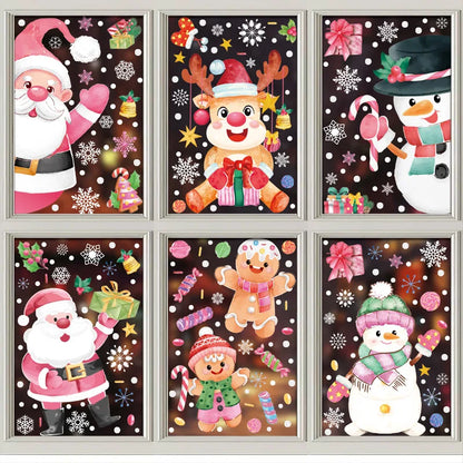 Pink Santa Claus Christmas Window Stickers Cute Reindeer Gingerbread Man Wall Sticker Home Decoration Decal Noel Kerst Navidad