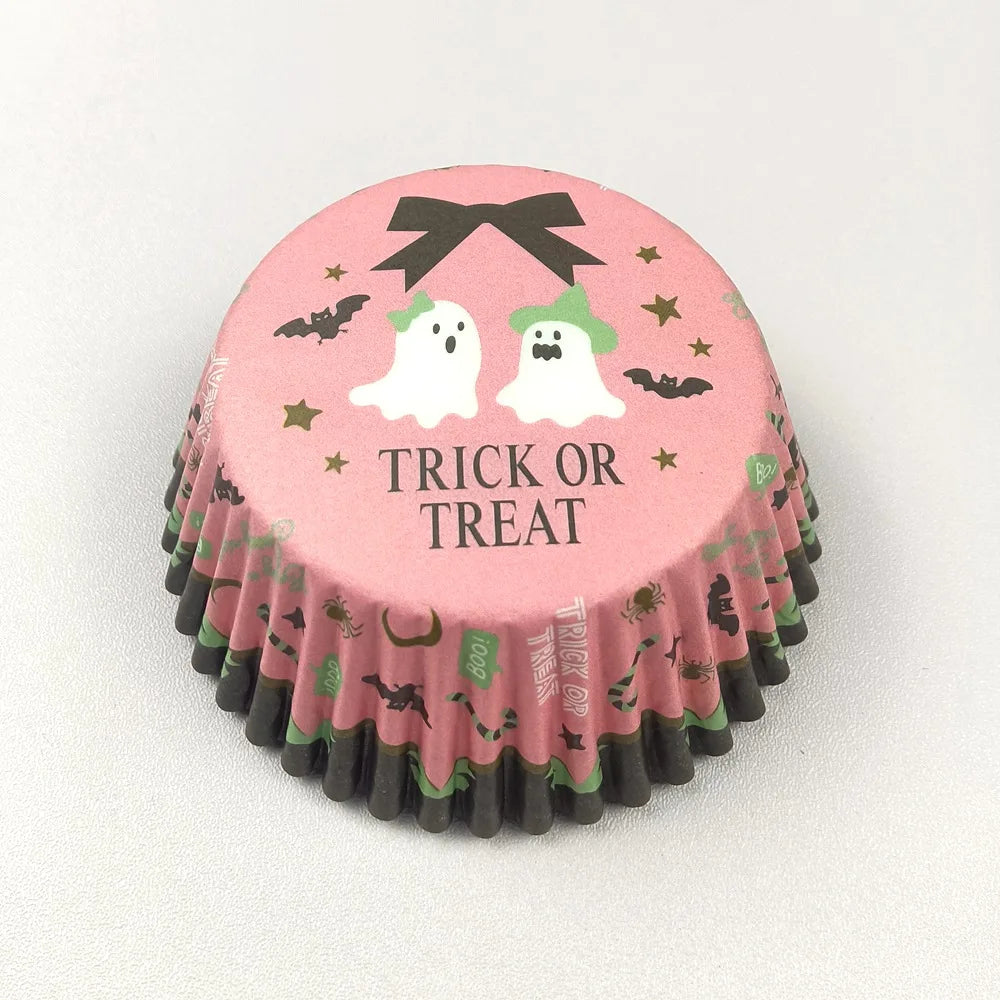 100X Halloween Ghost Spider Pumpkin Skull Merry Christmas Trick or Treat Cupcake Liners Muffin Baking Cups Wrapper Tray Holder