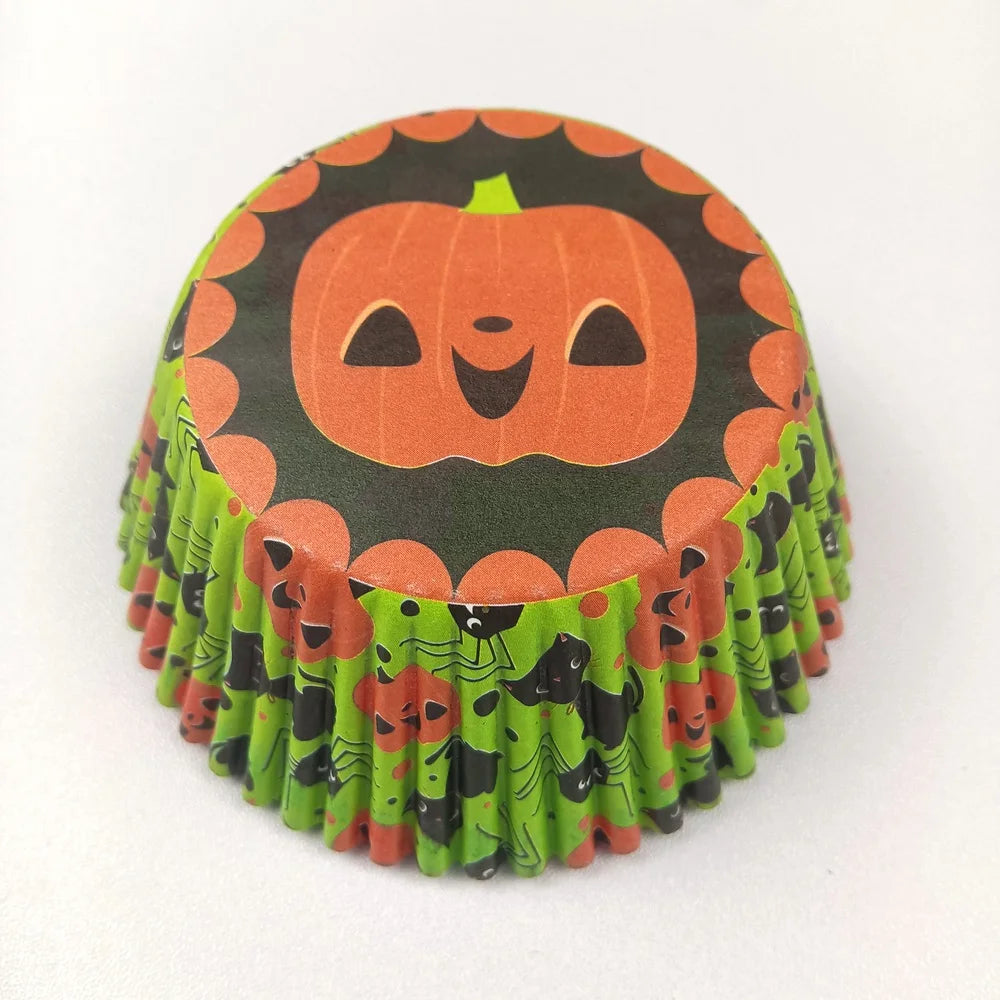 100X Halloween Ghost Spider Pumpkin Skull Merry Christmas Trick or Treat Cupcake Liners Muffin Baking Cups Wrapper Tray Holder