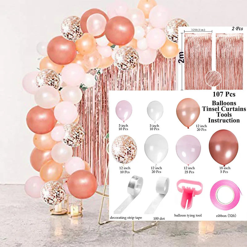 Party Christening Decor Balloon Garland Kit Rose Gold Arch Wedding Bridal Baby Shower Birthday Bachelorett Party Decoration