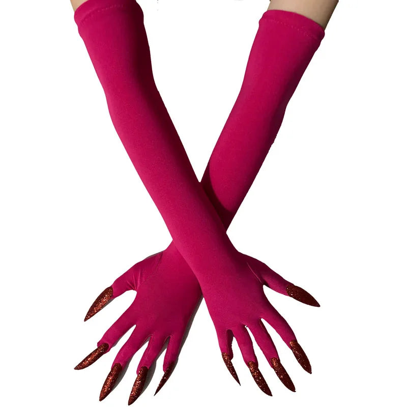 Cool Halloween Gloves Long Ghost Claw Dress up Gloves Fashion Black Long Nails Cosplay Halloween Funny Gloves