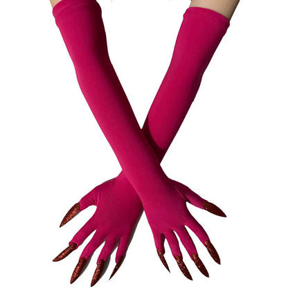 Cool Halloween Gloves Long Ghost Claw Dress up Gloves Fashion Black Long Nails Cosplay Halloween Funny Gloves