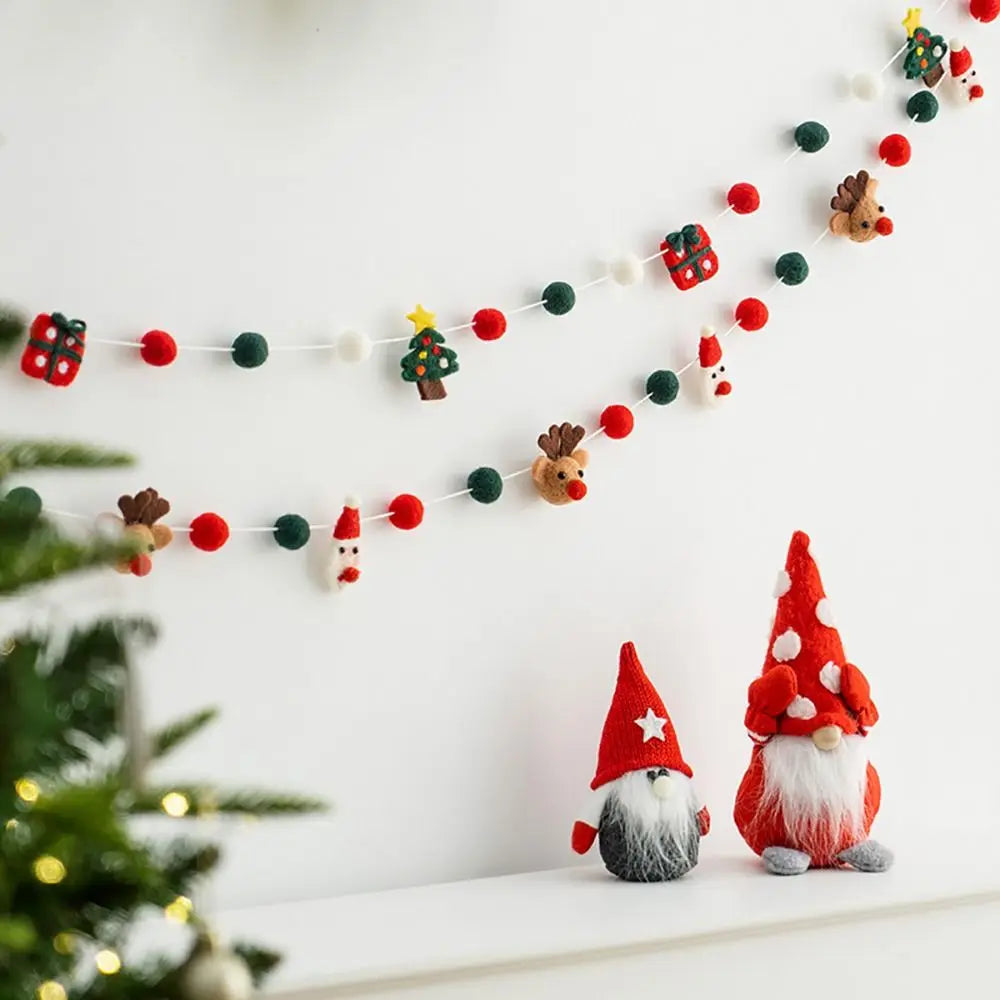 Kawaii Felt Christmas Banner Hanging Bunting Merry Christmas Christmas Ornaments Reusable Xmas Decorations