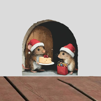 Cute Christmas Small Mouse Wall Stickers Xmas Decoration for Home Noel Navidad Merry Christmas Decor 2025 Happy New Year 2026
