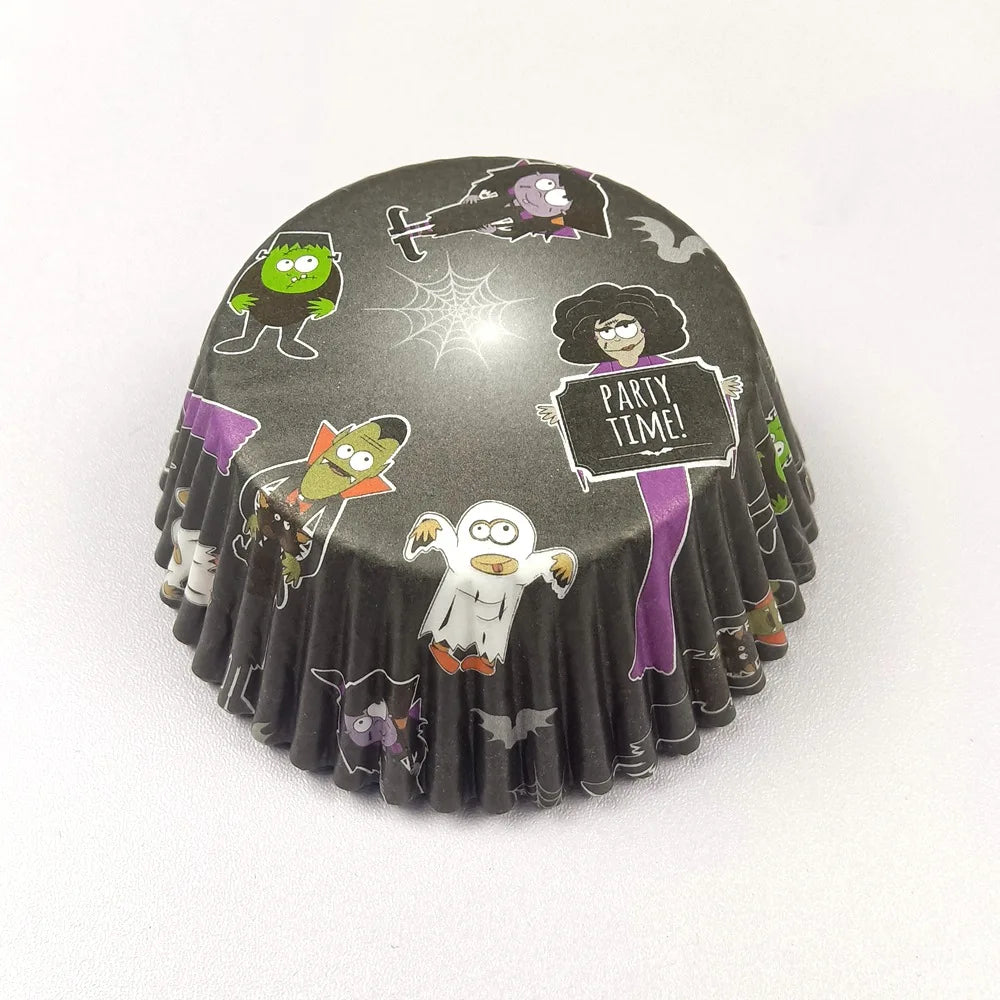 100X Halloween Ghost Spider Pumpkin Skull Merry Christmas Trick or Treat Cupcake Liners Muffin Baking Cups Wrapper Tray Holder